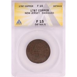 1787 New Jersey Colonial Copper Coin ANACS F15 Details