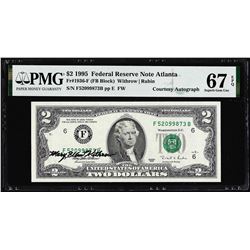 1995 $2 Federal Reserve Note PMG Superb Gem Uncirculated 67EPQ Courtesy Autograph