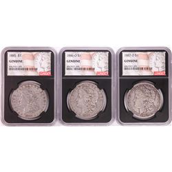 Lot of 1885, 1886-O, & 1887-O $1 Morgan Silver Dollar Coins NGC Genuine