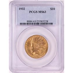 1932 $10 Indian Head Eagle Gold Coin PCGS MS63