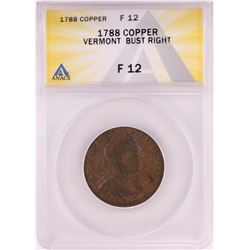 1788 Vermont Bust Right Colonial Copper Coin ANACS F12