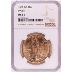 1909-S/S VP-003 $20 St. Gaudens Double Eagle Gold Coin NGC MS63