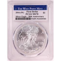2016-(W) $1 American Silver Eagle Coin PCGS MS70 First Strike West Point Mint
