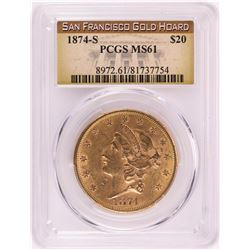 1874-S $20 Liberty Head Double Eagle Gold Coin PCGS MS61 San Francisco Hoard