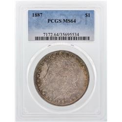 1887 $1 Morgan Silver Dollar Coin PCGS MS64 Nice Color