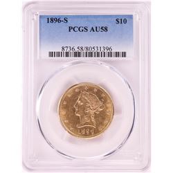 1896-S $10 Liberty Head Eagle Gold Coin PCGS AU58