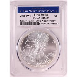 2016-(W) $1 American Silver Eagle Coin PCGS MS70 First Strike West Point Mint