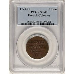 1722-H French Colonies 9 Deniers Colonial Coin PCGS XF40