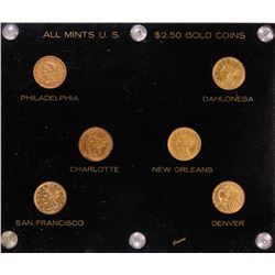 Set of (6) $2 1/2 Quarter Eagle Gold Coins from All U.S. Mints