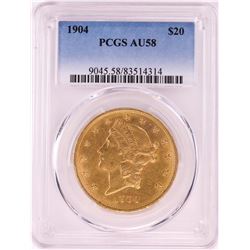 1904 $20 Liberty Head Double Eagle Gold Coin PCGS AU58