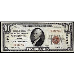 1929 $10 Peoples Bank & Trust of Washington, Indiana CH# 3842 National Currency Note