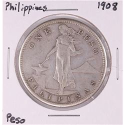 1908 Philippines One Peso Silver Coin