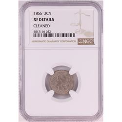 1866 Three Cent Nickel Coin NGC XF Details