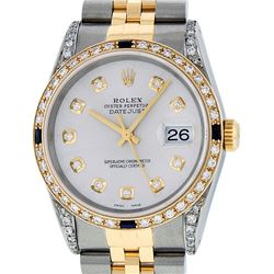 Rolex Men's Two Tone Steel & Gold Silver Diamond & Sapphire 36MM Datejust