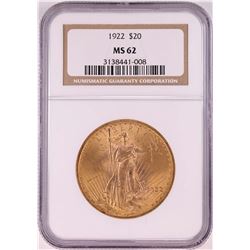 1922 $20 St. Gaudens Double Eagle Coin NGC MS62