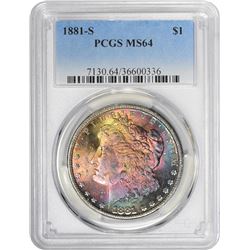 1881-S $1 Morgan Silver Dollar Coin PCGS MS64 Amazing Toning