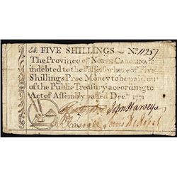 December 1771 North Carolina 5 Schillings Quill Pens Colonial Currency Note