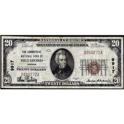 1929 $20 Commercial National Bank of Hillsboro, OR CH# 9917 National Currency Note