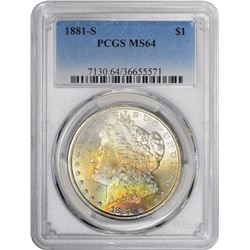 1881-S $1 Morgan Silver Dollar Coin PCGS MS64 Amazing Toning