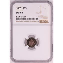 1865 Three Cent Silver Piece Coin NGC MS63