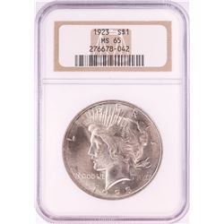 1923 $1 Peace Silver Dollar Coin NGC MS65