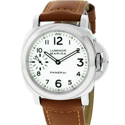 Panerai Men's Stainless Steel White Dial Luminor Marina 44mm Wristwatch With New Leather Strap