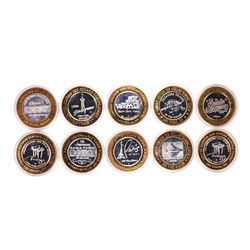 Mixed Lot of (10) .999 Silver Casino $10 Limited Edition Gaming Tokens