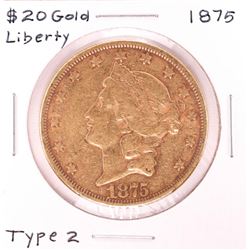 1875 $20 Type 2 Liberty Head Double Eagle Gold Coin