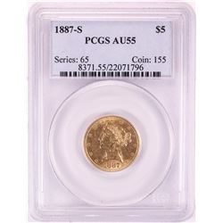 1887-S $5 Liberty Head Half Eagle Gold Coin PCGS AU55