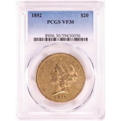 1852 $20 Liberty Head Double Eagle Gold Coin PCGS VF30