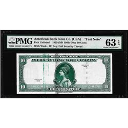 1929 10 Unit American Bank Note Co. "Test Note" PMG Choice Uncirculated 63EPQ