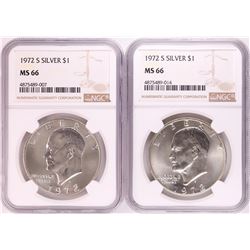 Lot of (2) 1972-S Eisenhower Silver Dollar Coins NGC MS66