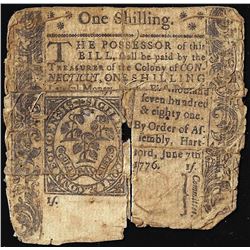 June 7, 1776 Connecticut 1 Shilling Colonial Currency Note