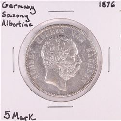 1876 Germany Saxony Albertine 5 Mark Silver Coin