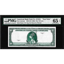 1929 10 Unit American Bank Note Co.  Test Note  PMG Gem Uncirculated 65EPQ