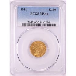 1911 $2 1/2 Indian Head Quarter Eagle Gold Coin PCGS MS62