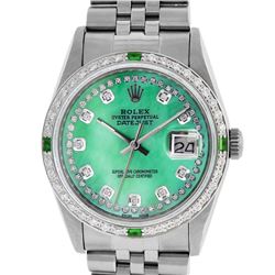 Rolex Men's Stainless Steel Green MOP Diamond Datejust Wristwatch