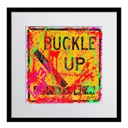 E.M Zax "Buckle Up" Original Hand Painted Metal Street Sign