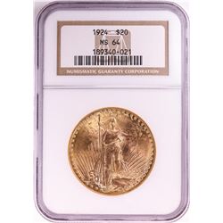 1924 $20 St. Gaudens Double Eagle Gold Coin NGC MS64