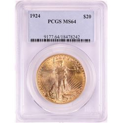 1924 $20 St. Gaudens Double Eagle Gold Coin PCGS MS64