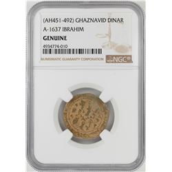 AH451-492 Ghaznavid Dinar A-1637 Ibrahim Gold Coin NGC Genuine