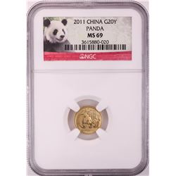 2011 China 20 Yuan Panda Gold Coin NGC MS69