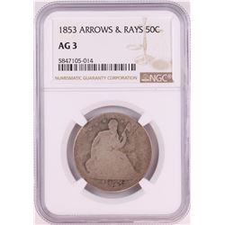 1853 Seated Liberty Half Dollar Coin Arrows & Rays NGC AG3