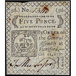 October 11, 1777 Connecticut 5 Pence Colonial Currency Note