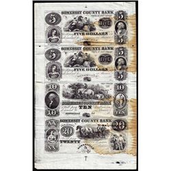 Uncut Sheet of 1800's $5/5/10/20 Somerset County Bank Somerville, NJ Obsolete Notes