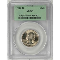 1934-D Washington Quarter Coin PCGS MS64 Old Green Holder