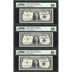 (3) Consecutive 1957B $1 Silver Certificate STAR Notes PMG Superb Gem Unc. 68PPQ