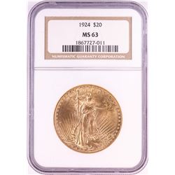 1924 $20 St. Gaudens Double Eagle Gold Coin NGC MS63