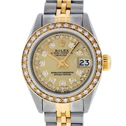 Rolex Ladies Two Tone Steel & Gold Champagne String Diamond Datejust Wristwatch