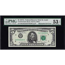 1977A $5 Federal Reserve Note Mismatched Serial Number ERROR PMG About Unc. 53EPQ